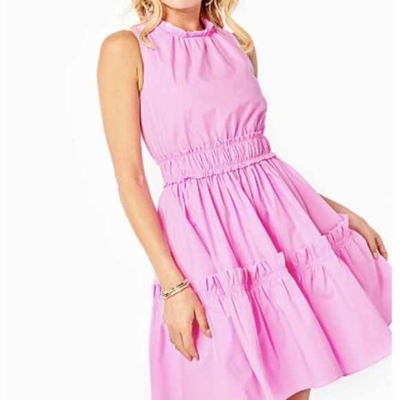 Lilly Pulitzer Dresses & Skirts - Lilly Pulitzer Elina Cotton Poplin Stretch Tiered Ruffle Pink Dress Size 0